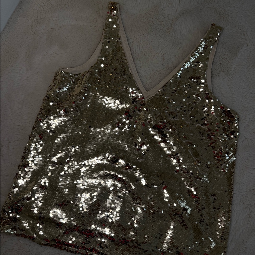 LOFT Sequin V-Neck Gold Top